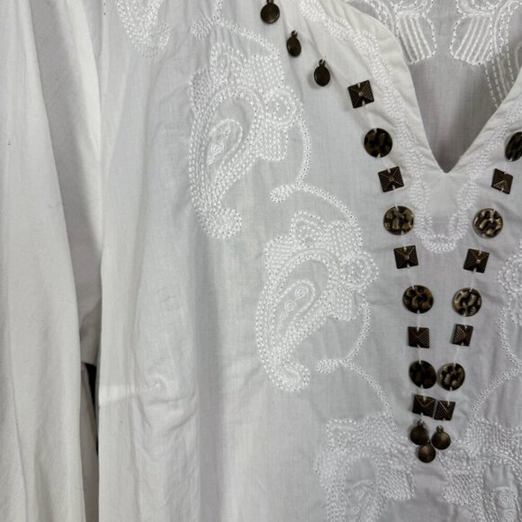 White Embroidered Cotton Tunic Coastal Cowgirl, Boho, Swim Cover Up - Picture 2 of 6
